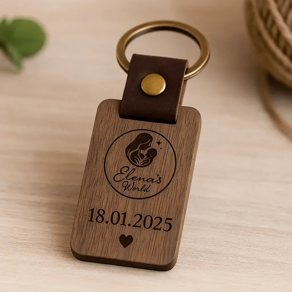 Personalisierter Schlüsselanhänger aus Walnussholz mit Gravur – Personalisiertes Geschenk