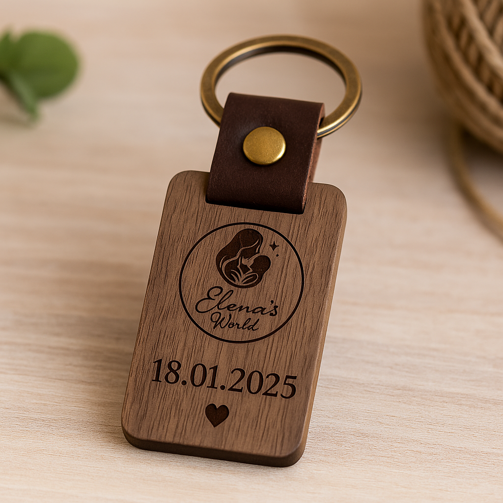 Personalisierter Holz-Schlüsselanhänger mit Gravurtext – perfekte Geschenkidee für Partner oder Familie