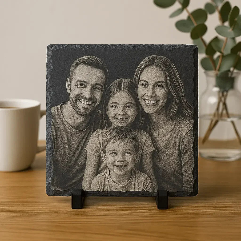 🖤 Foto auf Naturschiefer – Personalisiertes Erinnerungsstück mit Lasergravur - Elena´s - World