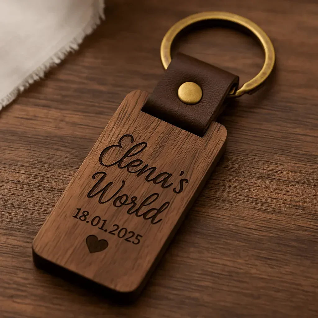 Personalisierter Schlüsselanhänger aus Walnussholz mit Gravur – Personalisiertes Geschenk